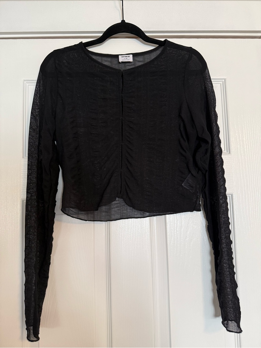 Cotton On Black Mesh Long-Sleeve Cropped Top